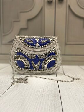 Vintage Blue and Silver Purse